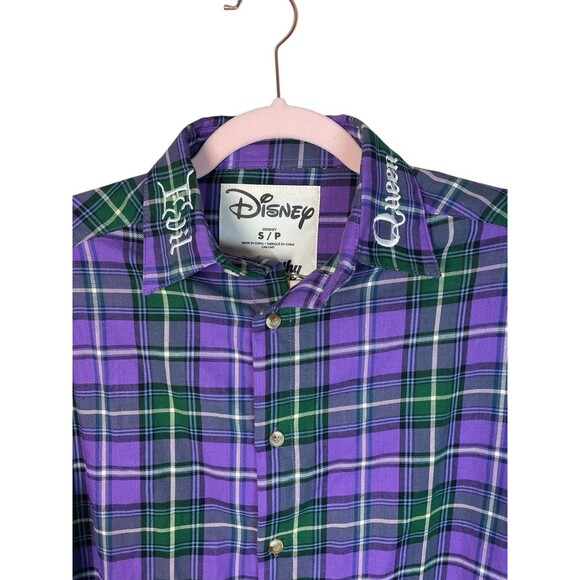 Disney Cakeworthy Snow White Evil Queen Villain Purple Plaid‎ Button Up- size S - Picture 3 of 13
